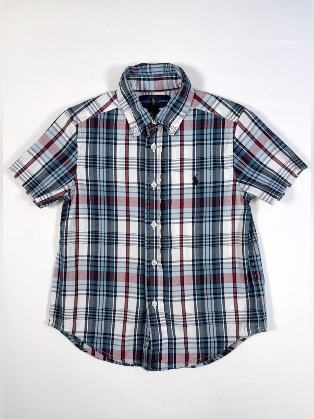 RALPH LAUREN Toddler Boys' Tartan Plaid 100% Cotton Casual Button Down Size 4/4T